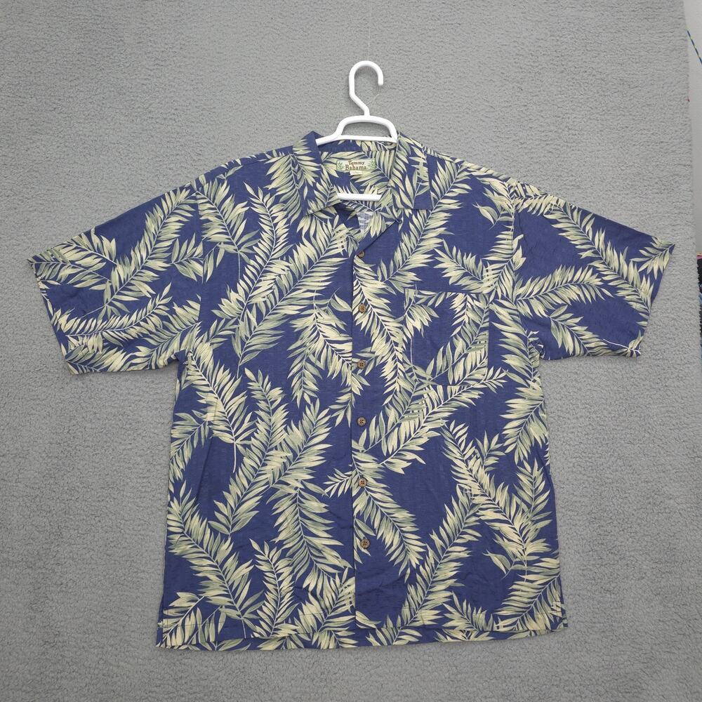 Tommy Bahama Camp Shirt Mens Large 100% Silk Button Down Floral Hawaiian Palm Fr